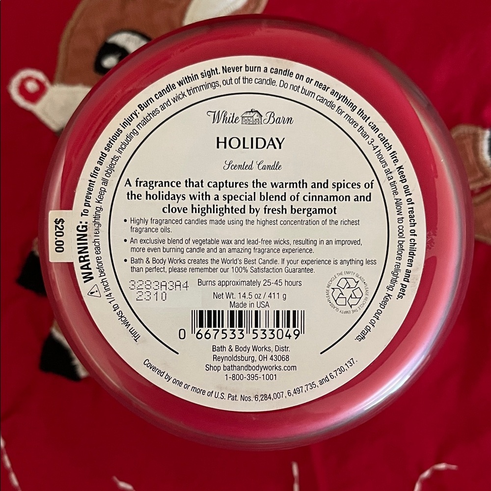 Bath & Body Works White Barn Holiday 3 Wick 14.5 Oz Candle in Red with Gold lid - Picture 2 of 7